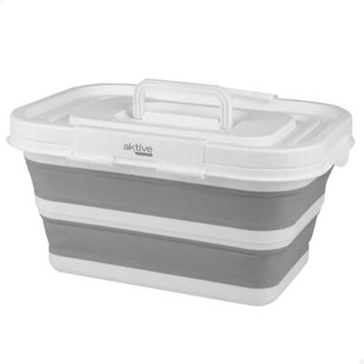 AKTIVE Opvouwbare mand, 15 liter, rechthoekig formaat, 46 x 33 x 23 cm, met deksel en veiligheidssluitingen, compact, BPA-vrij, draagbare opbergdoos (63118) AKTIVE Opvouwbare mand, 15 liter, rechthoekig formaat, 46 x 33 x 23 cm, met deksel en veiligheidssluitingen, compact, BPA-vrij, draagbare opbergdoos (63118)