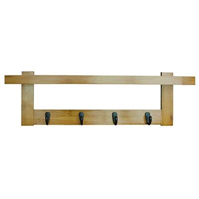 Wandhaak van bamboe en metaal - 5 haken, 1 plank - Natuurlijke/zwart - 56cm Wandhaak van bamboe en metaal - 5 haken, 1 plank - Natuurlijke/zwart - 56cm