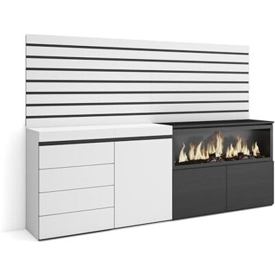 Skraut Home Dressoir, Opbergkast Buffetkast, Sideboard 214x145x35 cm Voor slaapkamer, kamer Elektrische haard XXL Ladekast, Commode Moderne stijl Wit Skraut Home Dressoir, Opbergkast Buffetkast, Sideboard 214x145x35 cm Voor slaapkamer, kamer Elektrische haard XXL Ladekast, Commode Moderne stijl Wit