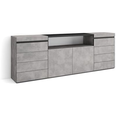 Skraut Home Ladekast, Commode Dressoir, 4 lades 214x75x35 cm Voor slaapkamer, kamer Met opbergruimte Moderne stijl Cement Skraut Home Ladekast, Commode Dressoir, 4 lades 214x75x35 cm Voor slaapkamer, kamer Met opbergruimte Moderne stijl Cement