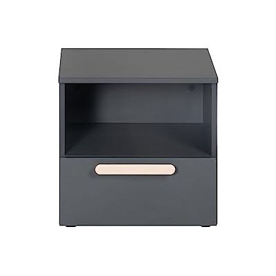 roba Nachtkastje 'Jara', 1 lade, 1 open vak, antraciet, handvat van echt beukenhout, voor kinder- en tienerkamer roba Nachtkastje 'Jara', 1 lade, 1 open vak, antraciet, handvat van echt beukenhout, voor kinder- en tienerkamer