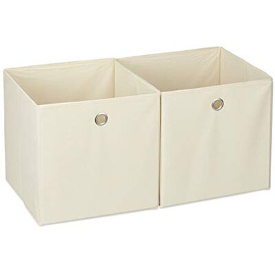 Relaxdays Opbergdoos, stof, set van 2, vierkant, opslag voor plank, stoffen doos in kubusvorm 30 x 30 x 30 cm, beige Opslag voor plank, stoffen doos in kubusvorm, 30 x 30 x 30 cm Relaxdays Opbergdoos, stof, set van 2, vierkant, opslag voor plank, stoffen doos in kubusvorm 30 x 30 x 30 cm, beige Opslag voor plank, stoffen doos in kubusvorm, 30 x 30 x 30 cm