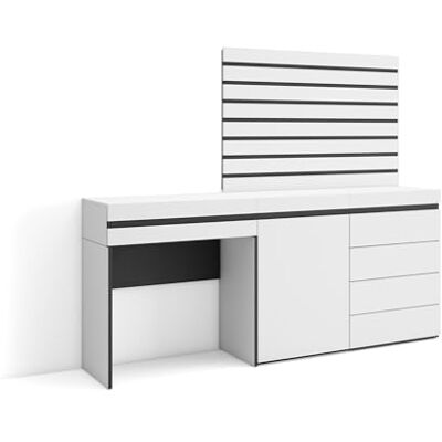 Skraut Home Kaptafel, Make-uptafel Toilettafel Met Opbergruimte 177x145x35 cm Met lade Ladekast, Commode Lamellenwand Hout Moderne stijl Wit Skraut Home Kaptafel, Make-uptafel Toilettafel Met Opbergruimte 177x145x35 cm Met lade Ladekast, Commode Lamellenwand Hout Moderne stijl Wit