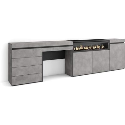 Skraut Home Dressoir, Opbergkast Buffetkast, Sideboard 277x75x35 cm Voor slaapkamer, kamer Elektrische haard Ladekast, Commode Kaptafel, Make-uptafel Moderne stijl Cement Skraut Home Dressoir, Opbergkast Buffetkast, Sideboard 277x75x35 cm Voor slaapkamer, kamer Elektrische haard Ladekast, Commode Kaptafel, Make-uptafel Moderne stijl Cement