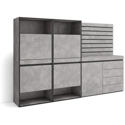 Skraut Home Schoenenkast Met 2 kleppen en 2 open vak 227x145x35 cm Voor slaapkamer, kamer Ladekast, Commode Lamellenwand Hout Moderne stijl Cement Skraut Home Schoenenkast Met 2 kleppen en 2 open vak 227x145x35 cm Voor slaapkamer, kamer Ladekast, Commode Lamellenwand Hout Moderne stijl Cement