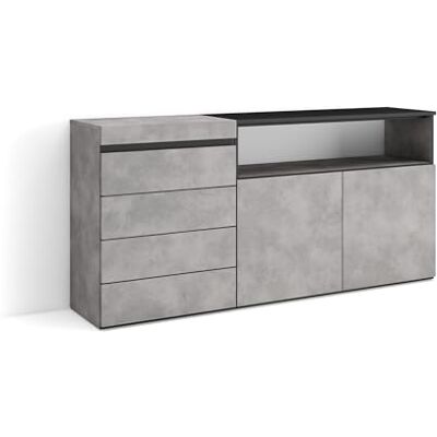 Skraut Home Ladekast, Commode Dressoir, 4 lades 157x75x35 cm Voor slaapkamer, kamer Met opbergruimte Moderne stijl Cement Skraut Home Ladekast, Commode Dressoir, 4 lades 157x75x35 cm Voor slaapkamer, kamer Met opbergruimte Moderne stijl Cement