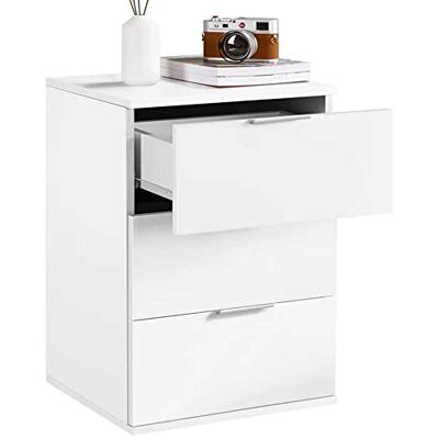 BAKAJI Nachtkastje voor slaapkamer, ladekast, 3 laden, met handgrepen van metaal, modern design van MDF-hout, kleur wit, meubelstuk voor thuis, afmetingen 61 x 40 x 46 cm BAKAJI Nachtkastje voor slaapkamer, ladekast, 3 laden, met handgrepen van metaal, modern design van MDF-hout, kleur wit, meubelstuk voor thuis, afmetingen 61 x 40 x 46 cm