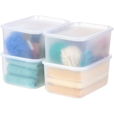 IRIS USA Kleine kunststof modulaire opbergmand met deksel, 4-pack, stapelbaar, voor keuken, badkamer, slaapkamer, kast, kinderkamer, kantoor, gemakkelijk schoon te maken, stijlvol ontwerp, IRIS USA Kleine kunststof modulaire opbergmand met deksel, 4-pack, stapelbaar, voor keuken, badkamer, slaapkamer, kast, kinderkamer, kantoor, gemakkelijk schoon te maken, stijlvol ontwerp,
