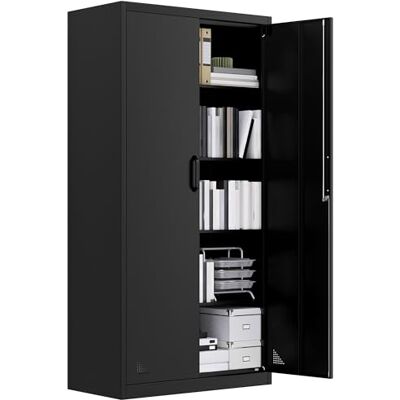 YITAHOME Kantooropbergkasten, hoge metalen archiefkasten met sleutels en 4 verstelbare planken, afsluitbare kantoorkast voor garage, thuiskantoor, 180 cm x 90 cm x 45 cm, zwart YITAHOME Kantooropbergkasten, hoge metalen archiefkasten met sleutels en 4 verstelbare planken, afsluitbare kantoorkast voor garage, thuiskantoor, 180 cm x 90 cm x 45 cm, zwart