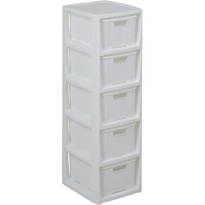 BranQ Home essential rek in rotan design, BPA-vrije kunststof PP, wit, 29,5 x 24 x 80 cm, 5 manden BranQ Home essential rek in rotan design, BPA-vrije kunststof PP, wit, 29,5 x 24 x 80 cm, 5 manden