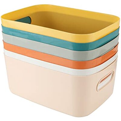 ASelected 6 stuks plastic opbergdozen, meerdere kleuren opbergmanden, 24 x 16 x 9 cm opbergdozen voor keuken, kast, kantoor, badkamer, speelgoed, duurzame opgeruimde open opbergbakken met handgrepen ASelected 6 stuks plastic opbergdozen, meerdere kleuren opbergmanden, 24 x 16 x 9 cm opbergdozen voor keuken, kast, kantoor, badkamer, speelgoed, duurzame opgeruimde open opbergbakken met handgrepen