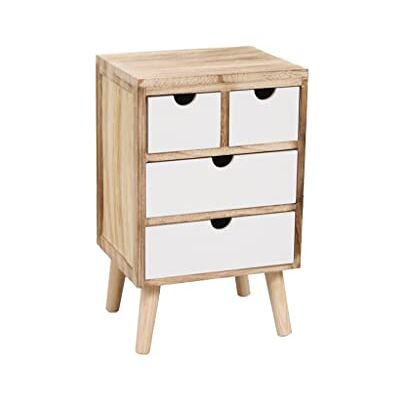 MIMBRE NATURAL Vintage lade, 4 laden, natuurlijk hout met vier witte laden, met vier poten als steunbasis, 34 x 28 x 54 cm MIMBRE NATURAL Vintage lade, 4 laden, natuurlijk hout met vier witte laden, met vier poten als steunbasis, 34 x 28 x 54 cm