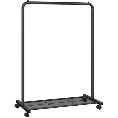 SONGMICS Kledingrek met wielen, kledingrek, met dichte gaasplank, 2 remmen, stevig stalen frame, zwart UHSR25BK SONGMICS Kledingrek met wielen, kledingrek, met dichte gaasplank, 2 remmen, stevig stalen frame, zwart UHSR25BK