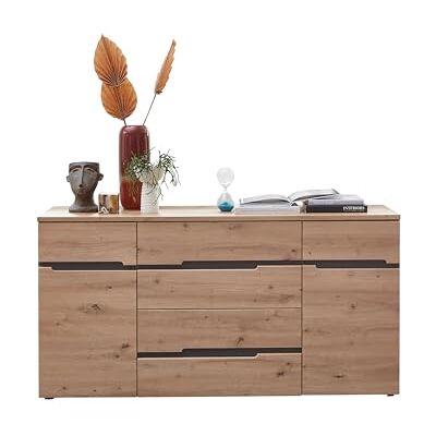 Stella Trading MEMPHIS Sideboard in Artisan eiken look, grafiet moderne commode met laden en veel opbergruimte 165 x 82 x 44 cm (B/H/D) Stella Trading MEMPHIS Sideboard in Artisan eiken look, grafiet moderne commode met laden en veel opbergruimte 165 x 82 x 44 cm (B/H/D)
