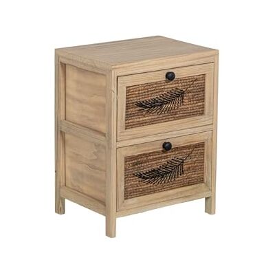 DRW Commode van hout met 2 laden van wilgentenen met blad in natuur en zwart, 40 x 30 x 52 cm DRW Commode van hout met 2 laden van wilgentenen met blad in natuur en zwart, 40 x 30 x 52 cm