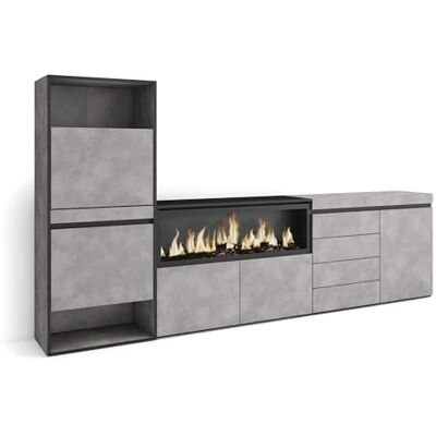 Skraut Home Schoenenkast Met 2 kleppen en 2 open vak 274x145x35 cm Voor slaapkamer, kamer Elektrische haard XXL Ladekast, Commode Moderne stijl Cement Skraut Home Schoenenkast Met 2 kleppen en 2 open vak 274x145x35 cm Voor slaapkamer, kamer Elektrische haard XXL Ladekast, Commode Moderne stijl Cement
