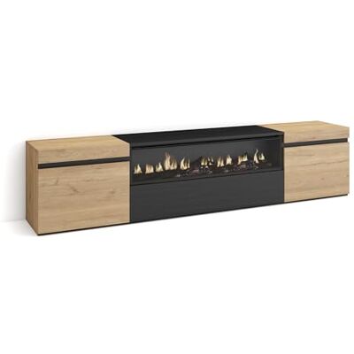 TV-meubel SKRAUT HOME met Haard - Moderne Stijl Eiken 200x45x35cm voor TV tot 80" TV-meubel SKRAUT HOME met Haard - Moderne Stijl Eiken 200x45x35cm voor TV tot 80"