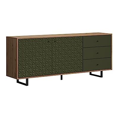 trendteam smart living Sentra dressoir donkergroen/eiken commode met 2 deuren en 3 volledig uittrekbare laden met trendy frezen (b x h x d) 183 x 75 x 40 cm zwarte metalen handgrepen en trendteam smart living Sentra dressoir donkergroen/eiken commode met 2 deuren en 3 volledig uittrekbare laden met trendy frezen (b x h x d) 183 x 75 x 40 cm zwarte metalen handgrepen en