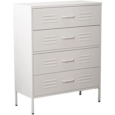 DRW Commode met 4 laden met ventilatieopeningen van metaal, wit, 80 x 35 x 102 cm, hoogte: 15,5 cm DRW Commode met 4 laden met ventilatieopeningen van metaal, wit, 80 x 35 x 102 cm, hoogte: 15,5 cm