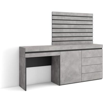 Skraut Home Kaptafel, Make-uptafel Toilettafel Met Opbergruimte 177x145x35 cm Met lade Ladekast, Commode Lamellenwand Hout Moderne stijl Cement Skraut Home Kaptafel, Make-uptafel Toilettafel Met Opbergruimte 177x145x35 cm Met lade Ladekast, Commode Lamellenwand Hout Moderne stijl Cement