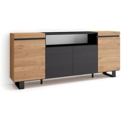 Skraut Home Sideboard, highboard commode, comodekast 200x87x35cm 4 deuren woonkamer, keuken moderne stijl eiken zwart Skraut Home Sideboard, highboard commode, comodekast 200x87x35cm 4 deuren woonkamer, keuken moderne stijl eiken zwart