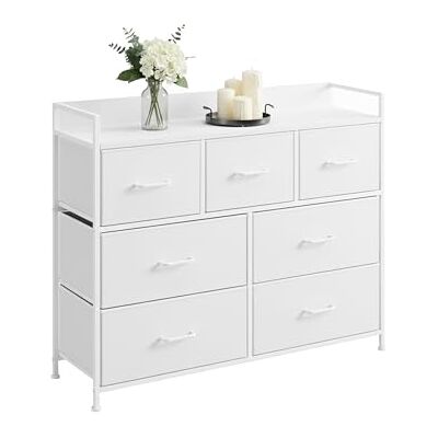 Relaxdays ladekast met 7 stoffen lades, metalen frame, MDF, 98x85x28,5 cm, wit voor woonkamer en slaapkamer Relaxdays ladekast met 7 stoffen lades, metalen frame, MDF, 98x85x28,5 cm, wit voor woonkamer en slaapkamer