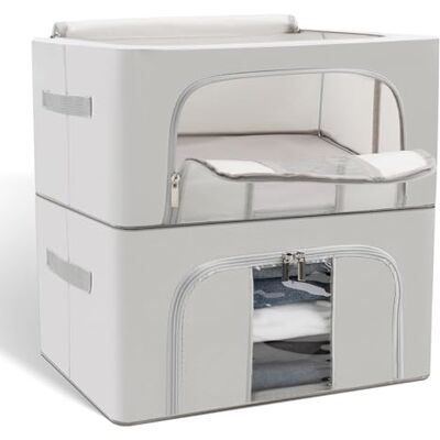 Cozary Stijve kastdozen met ritssluiting, 2 x 24 l, opbergdozen voor harde kleding, opbergdozen met deksel, transparant en opvouwbaar voor dekbedden, dekens, beddengoed, 40 x 30 x 20 cm Cozary Stijve kastdozen met ritssluiting, 2 x 24 l, opbergdozen voor harde kleding, opbergdozen met deksel, transparant en opvouwbaar voor dekbedden, dekens, beddengoed, 40 x 30 x 20 cm