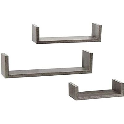 BAKAJI Set van 3 wandplanken, modern design met zijranden, plank, 1 plank van MDF-hout, verschillende maten (iep) BAKAJI Set van 3 wandplanken, modern design met zijranden, plank, 1 plank van MDF-hout, verschillende maten (iep)