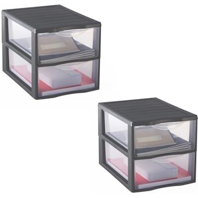 Sundis Orgamix, kunststof opbergtoren, 2 laden, A4, set van 2 Hoogte 25,5 cm, stapelbaar, grijs, ideaal voor kantooropslag, cursussen, documenten, benodigdheden Sundis Orgamix, kunststof opbergtoren, 2 laden, A4, set van 2 Hoogte 25,5 cm, stapelbaar, grijs, ideaal voor kantooropslag, cursussen, documenten, benodigdheden