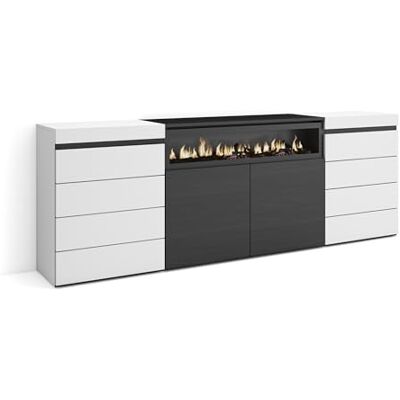 Skraut Home Ladekast, Commode Dressoir, 4 lades 214x75x35 cm Voor slaapkamer, kamer Elektrische haard Moderne stijl Wit en Zwart Skraut Home Ladekast, Commode Dressoir, 4 lades 214x75x35 cm Voor slaapkamer, kamer Elektrische haard Moderne stijl Wit en Zwart