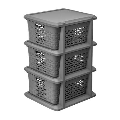 BranQ Home essential Universeel multifunctioneel rek in katoenen design, BPA-vrij kunststof, 3 manden, grijsbruine kleur BranQ Home essential Universeel multifunctioneel rek in katoenen design, BPA-vrij kunststof, 3 manden, grijsbruine kleur