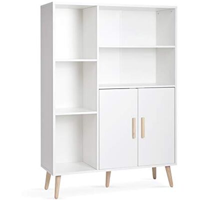 Mondeer Meerveil Sideboard, commode met 2 deuren en 5 vakken, verstelbare plank, hout, voor woonkamer, slaapkamer, keuken, 85 x 30 x 120 cm, wit Mondeer Meerveil Sideboard, commode met 2 deuren en 5 vakken, verstelbare plank, hout, voor woonkamer, slaapkamer, keuken, 85 x 30 x 120 cm, wit