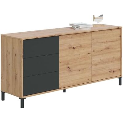 Habitdesign Dressoir met 2 deuren en 3 laden, buffet voor woonkamer, bijzetkast, model Brooklyn in eiken, Nodi en antracietgrijs, afmetingen: 154 cm (breedte) x 74 cm (hoogte) x 41 cm (diepte) Habitdesign Dressoir met 2 deuren en 3 laden, buffet voor woonkamer, bijzetkast, model Brooklyn in eiken, Nodi en antracietgrijs, afmetingen: 154 cm (breedte) x 74 cm (hoogte) x 41 cm (diepte)