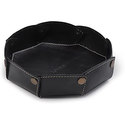 Londo Echt lederen ronde lade organizer praktische opbergdoos voor portefeuilles, horloges, sleutels, munten, mobiele telefoons en kantoorapparatuur (zwart) Londo Echt lederen ronde lade organizer praktische opbergdoos voor portefeuilles, horloges, sleutels, munten, mobiele telefoons en kantoorapparatuur (zwart)