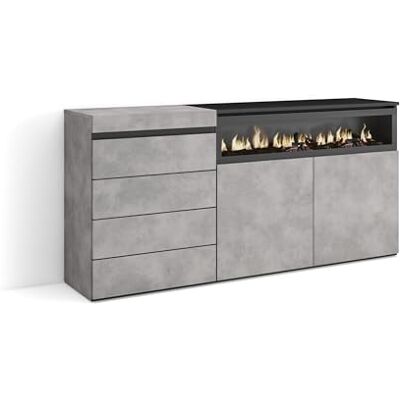 Skraut Home Ladekast, Commode Dressoir, 4 lades 157x75x35 cm Voor slaapkamer, kamer Elektrische haard Moderne stijl Cement Skraut Home Ladekast, Commode Dressoir, 4 lades 157x75x35 cm Voor slaapkamer, kamer Elektrische haard Moderne stijl Cement