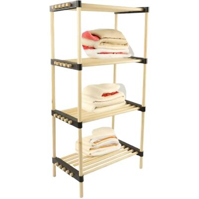 BAKAJI Modulair smal rek met planken van natuurlijk hout, 4 planken, badkamermeubels, entree, afmetingen 48 x 28 x 93 cm BAKAJI Modulair smal rek met planken van natuurlijk hout, 4 planken, badkamermeubels, entree, afmetingen 48 x 28 x 93 cm