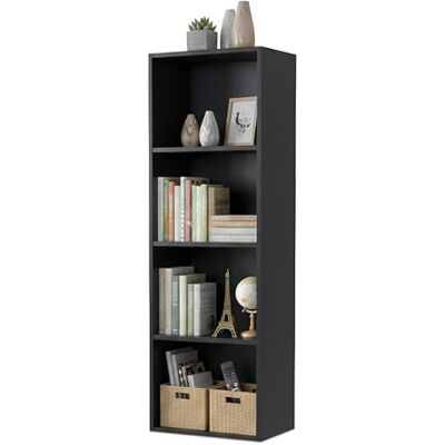 Relaxdays kubus-boekenkast met 4 vakken, 106x32x24 cm, open staand rek voor woonkamer, zwart Relaxdays kubus-boekenkast met 4 vakken, 106x32x24 cm, open staand rek voor woonkamer, zwart