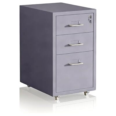 Relaxdays rolcontainer met 3 lades, slot, metalen archiefkast op wielen, HxBxD: 45,5x28x41 cm, grijs Relaxdays rolcontainer met 3 lades, slot, metalen archiefkast op wielen, HxBxD: 45,5x28x41 cm, grijs