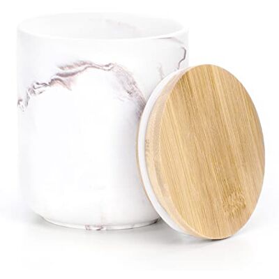 AmeliaHome Keramische opbergdoos met houten deksel marmer patroon organizer 8,5x9,4 cm Apalla cacao wit AmeliaHome Keramische opbergdoos met houten deksel marmer patroon organizer 8,5x9,4 cm Apalla cacao wit