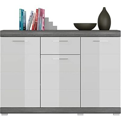 xonox.home Wohnen Scout X06B2903 dressoir commode kast in wit hoogglans corpus rookzilver Nb., ca.120x85x37 cm xonox.home Wohnen Scout X06B2903 dressoir commode kast in wit hoogglans corpus rookzilver Nb., ca.120x85x37 cm