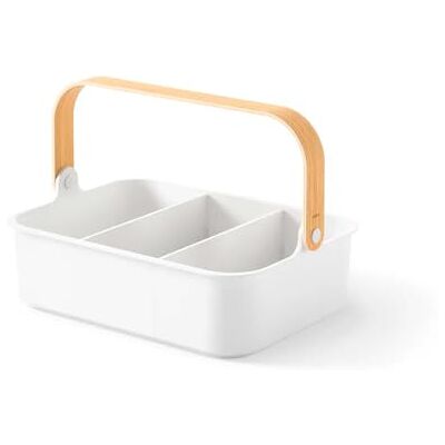 Avilia Multifunctionele organizer, mand met 2 afneembare scheidingswanden, handvat van hout, stapelbaar, 35 x 26 cm, van gerecycled kunststof, wit Avilia Multifunctionele organizer, mand met 2 afneembare scheidingswanden, handvat van hout, stapelbaar, 35 x 26 cm, van gerecycled kunststof, wit