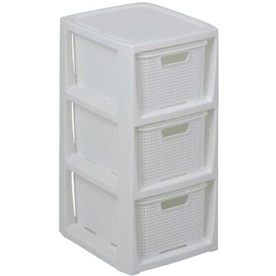 BranQ Home essential rek in rotan design, BPA-vrije kunststof (polypropeen), wit, 29,5 x 24 x 48,7 cm, 3 manden BranQ Home essential rek in rotan design, BPA-vrije kunststof (polypropeen), wit, 29,5 x 24 x 48,7 cm, 3 manden
