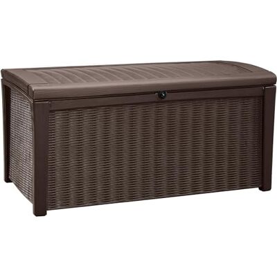 Keter Kussendoos Borneo, bruin, inhoud 416 liter, buitenafmetingen: 130 x 70 x 63 cm, opbergbox waterdicht en weerbestendig, geschikt voor buiten, box Keter Kussendoos Borneo, bruin, inhoud 416 liter, buitenafmetingen: 130 x 70 x 63 cm, opbergbox waterdicht en weerbestendig, geschikt voor buiten, box