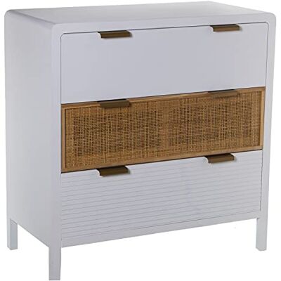 DRW Commode met 3 laden van MDF en rotan in wit en natuur 80 x 40 x 82 cm DRW Commode met 3 laden van MDF en rotan in wit en natuur 80 x 40 x 82 cm