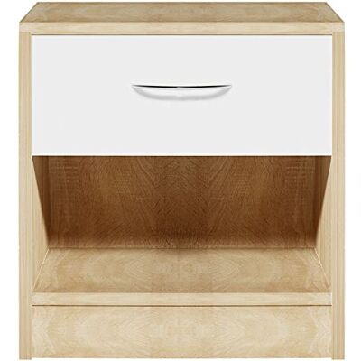 BAKAJI Eenvoudig wit nachtkastje met lade en onderste plank, robuust, duurzaam, modern minimalistisch design, slaapkamer, woonkamer, thuis, kantoor, veelzijdig, ruim (eiken en wit) BAKAJI Eenvoudig wit nachtkastje met lade en onderste plank, robuust, duurzaam, modern minimalistisch design, slaapkamer, woonkamer, thuis, kantoor, veelzijdig, ruim (eiken en wit)