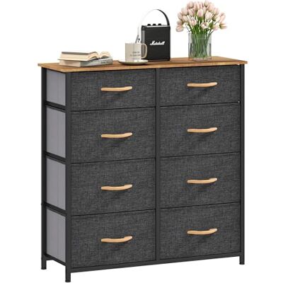DWVO Ladecommode, stoffen ladekast slaapkamerkast met 8 laden, dressoir voor slaapkamer, woonkamer met handgrepen, houten bovenkant en stevig stalen frame, donkergrijs DWVO Ladecommode, stoffen ladekast slaapkamerkast met 8 laden, dressoir voor slaapkamer, woonkamer met handgrepen, houten bovenkant en stevig stalen frame, donkergrijs