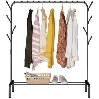 edihome , Kledingrek, clothes rack, coat rack, 118X148X39 cm, resistent, metaal, met schoensteun, om kleding, hangers, overhemden, broeken, dunne jassen op te hangen (Zwart) edihome , Kledingrek, clothes rack, coat rack, 118X148X39 cm, resistent, metaal, met schoensteun, om kleding, hangers, overhemden, broeken, dunne jassen op te hangen (Zwart)