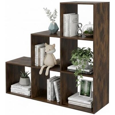 Relaxdays trapvormig rek, 6 vakken, vintagebruin HxBxT: 97,5 x 97,5 x 29 cm, voor schuine daken, boekenkast woonkamer Relaxdays trapvormig rek, 6 vakken, vintagebruin HxBxT: 97,5 x 97,5 x 29 cm, voor schuine daken, boekenkast woonkamer
