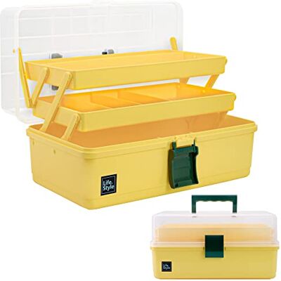 Creahaus 33 cm 3-laags multifunctionele opbergdoos, ambachtelijke opbergdoos met compartimenten, plastic gereedschapskist, medicijnopbergdoos, haaraccessoires organizer, naaidoos met 2 trays (geel) Creahaus 33 cm 3-laags multifunctionele opbergdoos, ambachtelijke opbergdoos met compartimenten, plastic gereedschapskist, medicijnopbergdoos, haaraccessoires organizer, naaidoos met 2 trays (geel)