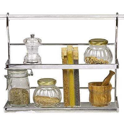 Amig Wandgemonteerde organizer Zilverkleurige verchroomde stalen plank Haak voor het opbergen van kruiden, specerijen of keukengerei in keukens en voorraadkasten Afmetingen: 43 x 27 x 17 cm Amig Wandgemonteerde organizer Zilverkleurige verchroomde stalen plank Haak voor het opbergen van kruiden, specerijen of keukengerei in keukens en voorraadkasten Afmetingen: 43 x 27 x 17 cm